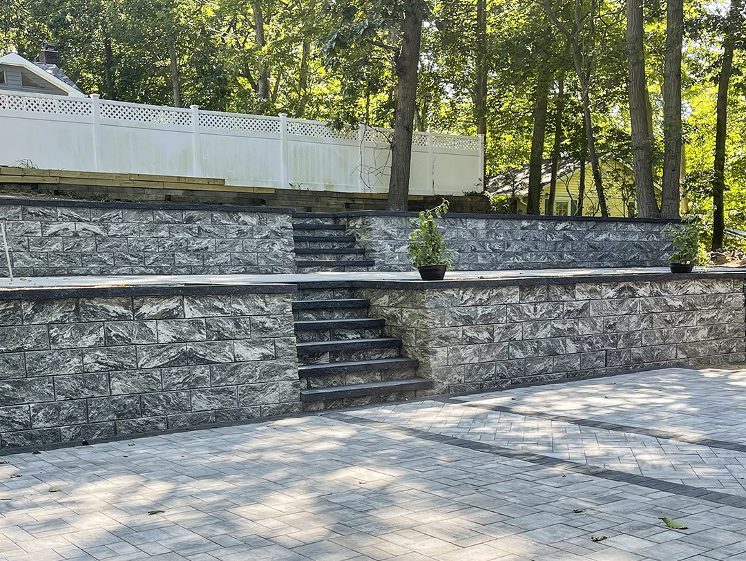 Affordable Patio's uniquely styled steps with retaining walls, floor one and floor two, are ideal for natural settings and views.