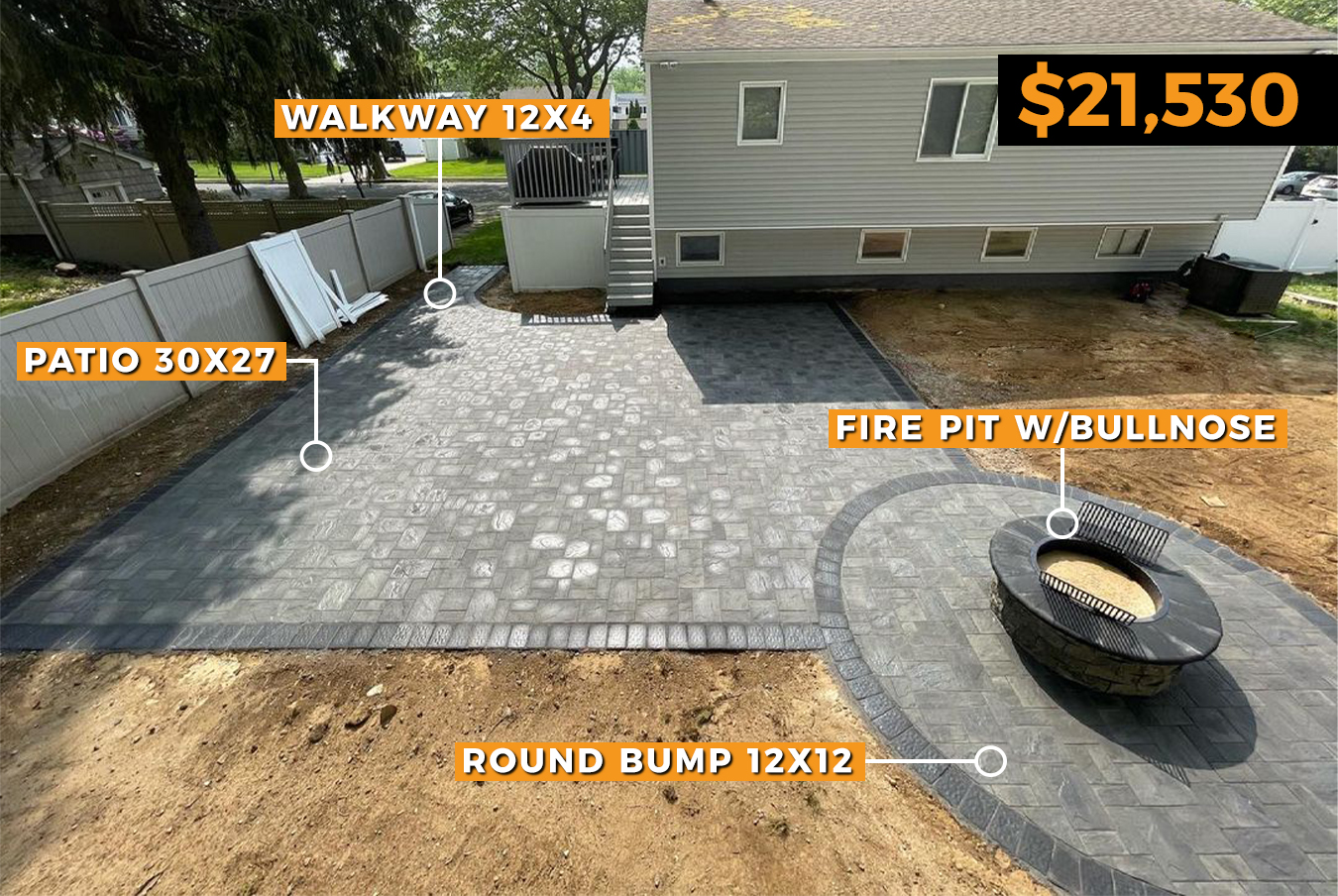 Affordable patio A paver patio features a corner hot tub with privacy walls and built-in benches for relaxation.