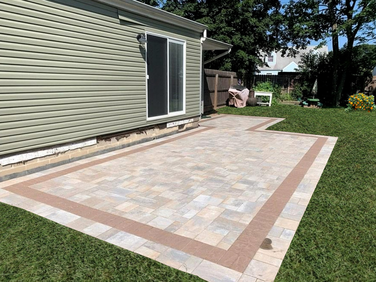 An exquisitely constructed patio by Affordable Patio, featuring a harmonious combination of stone and wood.