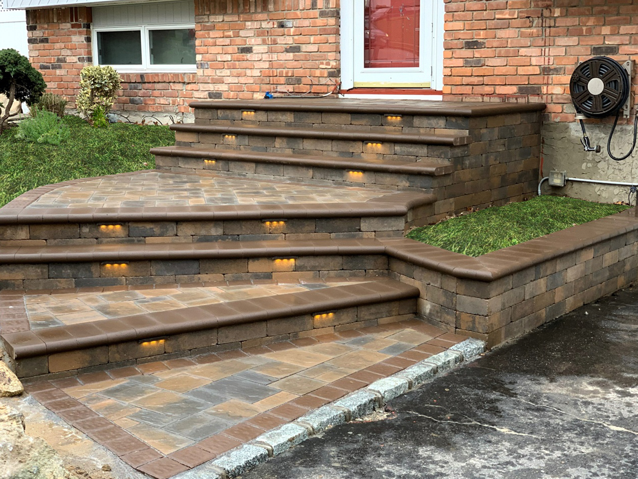 Natural stone steps that create a visually appealing focal point in the landscape design