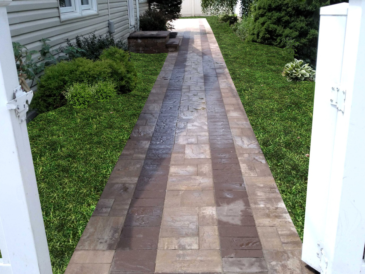 paver walkway installation. A freshly installed walkway by Affordable Patio, featuring clean lines and a modern design
