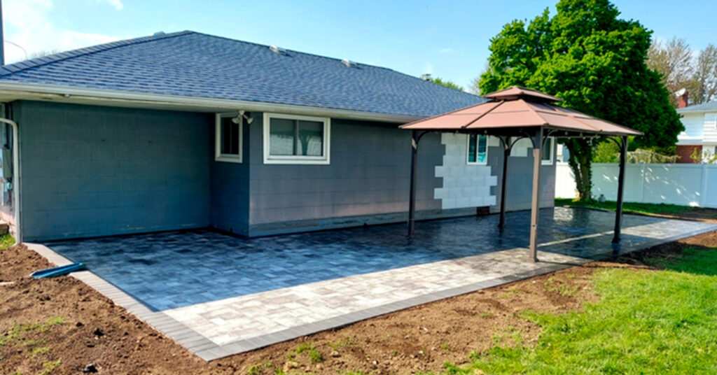 patio with pergola ideas with string lights and privacy screens for evening use