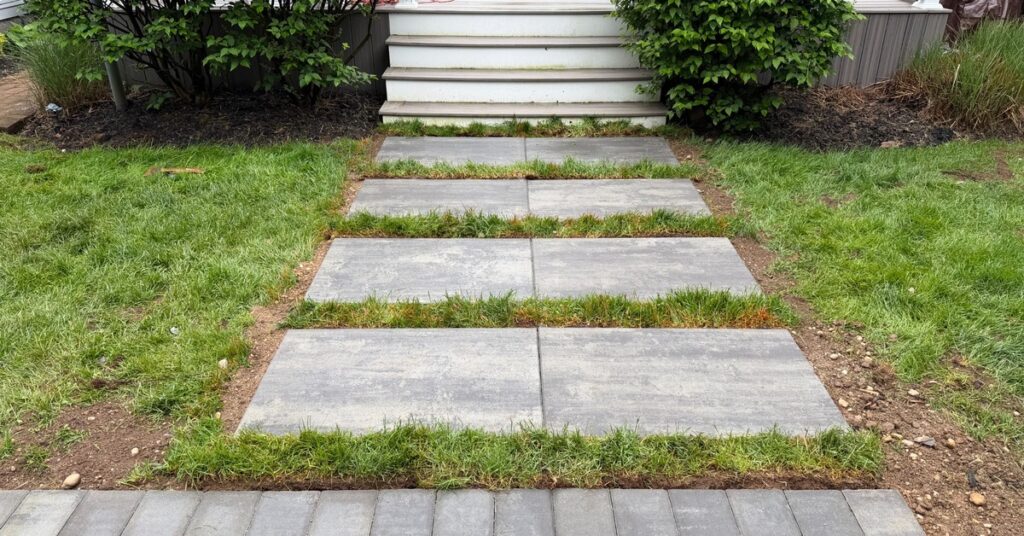 walkway paver design and installation for a Suffolk County front entry with safe width and smooth access