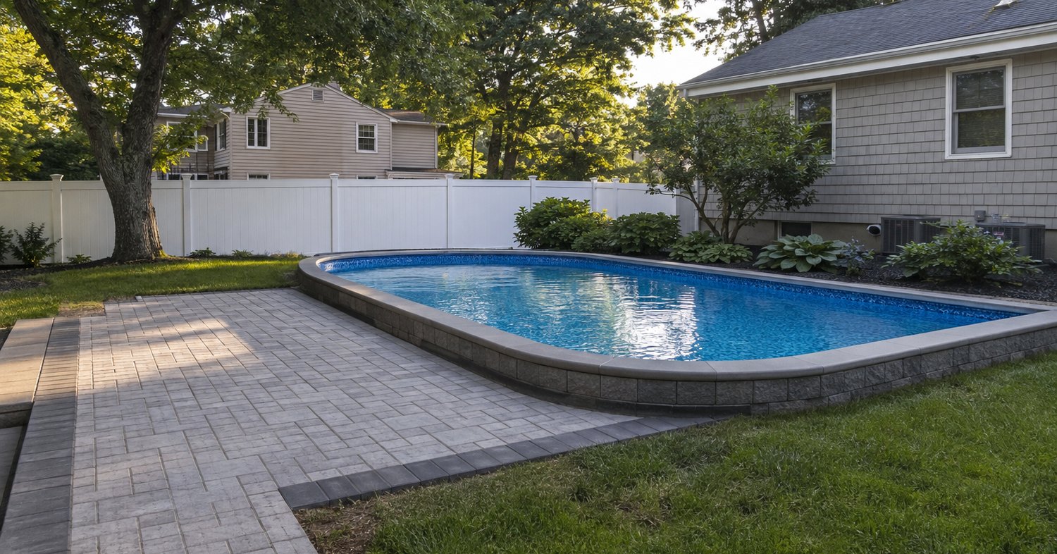 semi inground pool patio