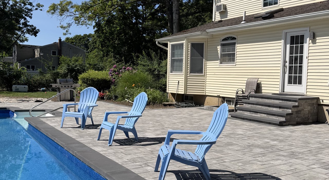 semi inground pool patio